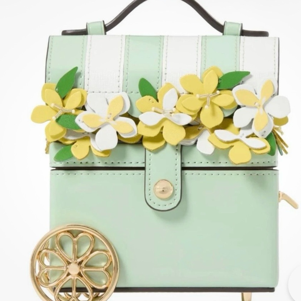 kate spade mint green white yellow floral appliqué mini bag